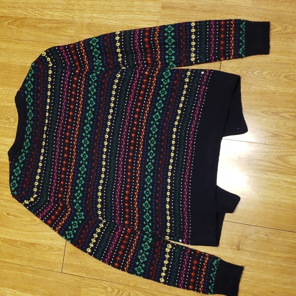 Talbots Striped Sequined Button Front Lambswool C… - image 4